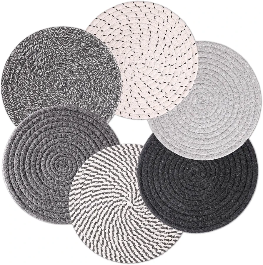 Billbotk 8" Trivets for Hot Dishes, Hot pots and Pans, 6 Heat Resistant Hot Pads, Pot Holders for Kitchen, Hot Plate Mats for Kitchen Countertops, Table, Home Essentials, Farmhouse Decor