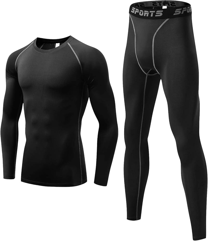 Mens Base Layer for Cycling Hiking Basketball Thermal Underwear Set for Ski Mens Compression Pants and Shirt Cool Dry