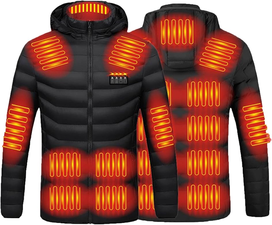 Heated Jacket for Men and Women, Heated Coat Hooded Heating Warm Jackets Windproof USB Charging Electric Body Warmer