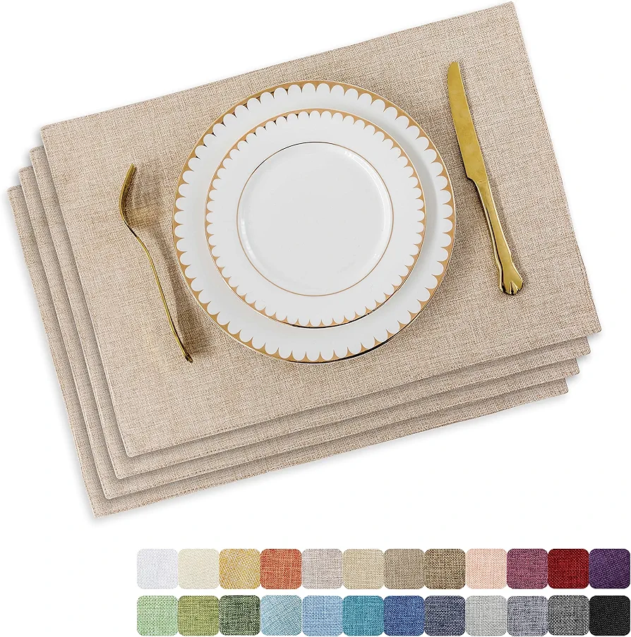 Home Brilliant Placemats Set of 4 Heat Resistant Dining Table Place Mats Plate Mat Cloth Placemats New Year Kitchen Table Mats Indoor Outdoor, Light Linen