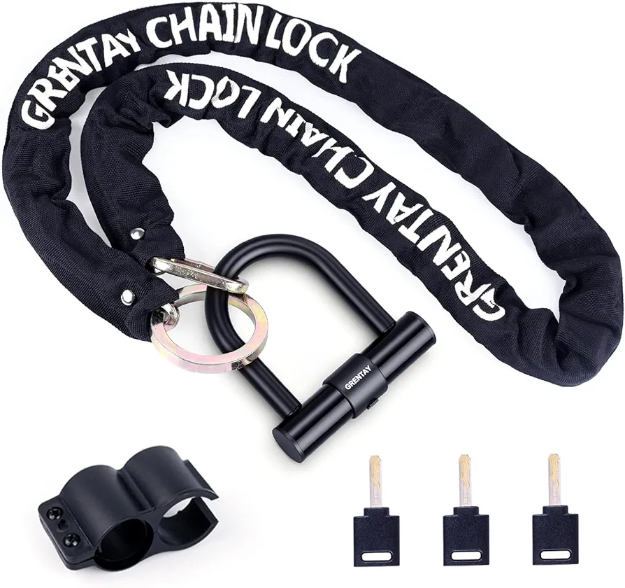 Bike Chain Lock, 5.25 Feet/160cm Heavy Duty Anti Theft Bicycle Chain Lock 0.6inch/15mm Thick Cut Proof Security Bike Locks with Keys for Bike, Motorcycles, Scooter, Stroller, Gate, Fence