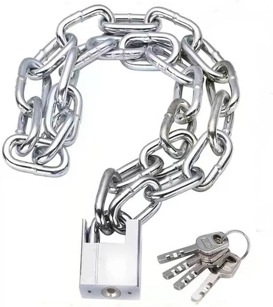 Safety Bicycle Chain Lock, Motorcycle Lock, Cannot Be Cut with Bolt Cutters Or Hand Tools.Premium Case-Hardened Security Chain for Motorcycles, Bike, Generator, Gates ,Outdoor Furniture,, Silver