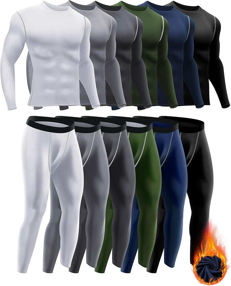 Hicarer 6 Pack Thermal Underwear for Men Fleece Lined Hunting Gear Set Base Layer Bottom Top for Cold Winter Weather