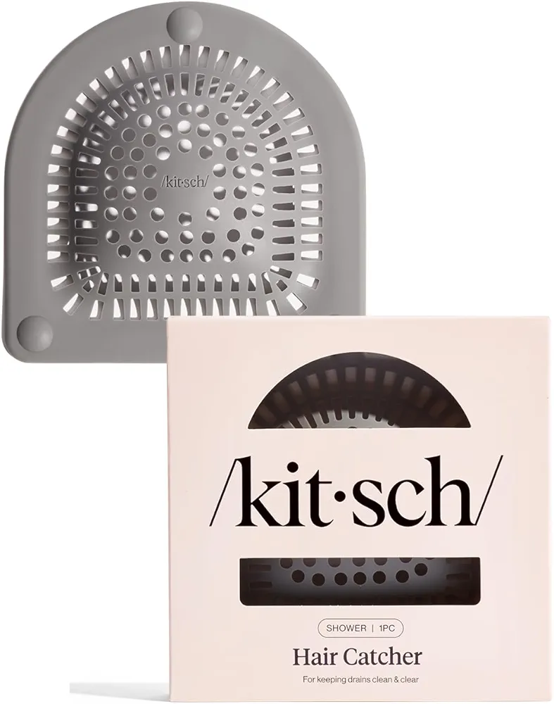 Kitsch Hair Catcher Shower Drain - Hair Catcher Prevents Clogs, Drain Hair Catcher Clean Drains & Reduce Bathtub Odor - Bathtub Drain Hair Catcher - Shower Drain Cover - Durable & Easy to Clean (Grey)