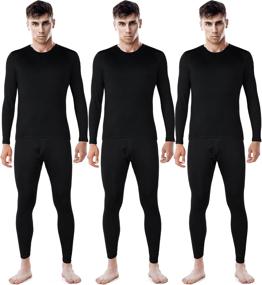 Patelai 3 Sets Men's Thermal Underwear Long Johns Base Layer with Fleece Lined for Winter Cold Weather