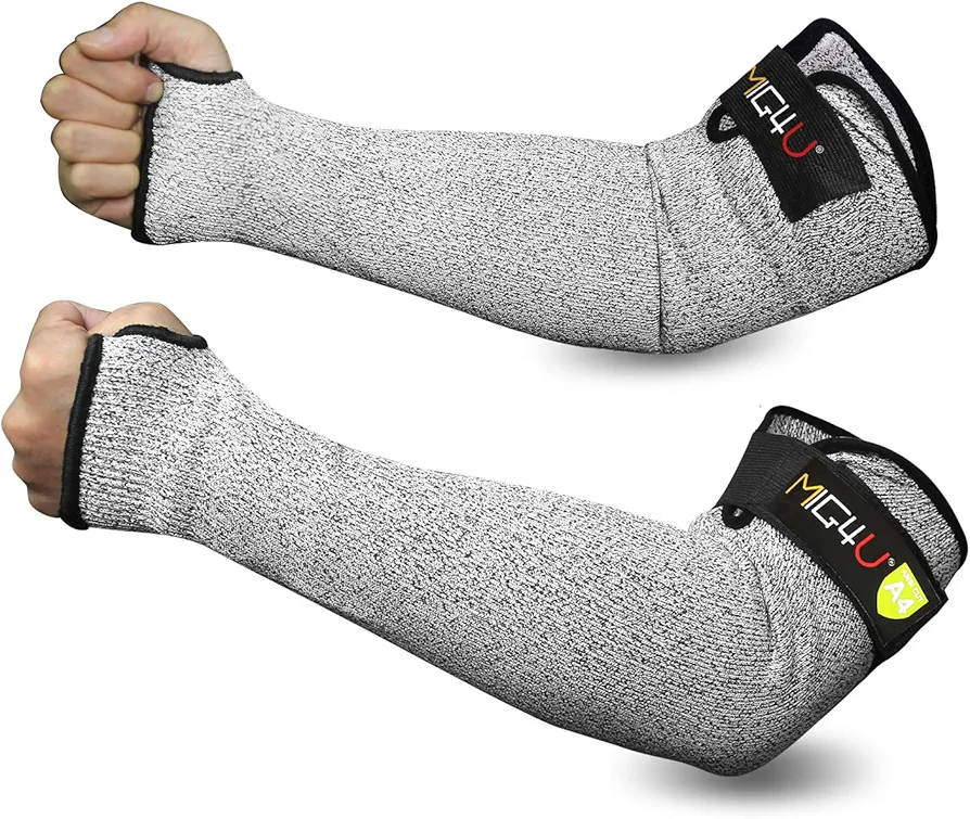 MIG4U Cut Resistant Sleeves Arm Guards Safety Protection with Thumb Holes for Men and Women Yard Work, Construction, Farm, Gardening,Adjustable fit 1pair 18" grey