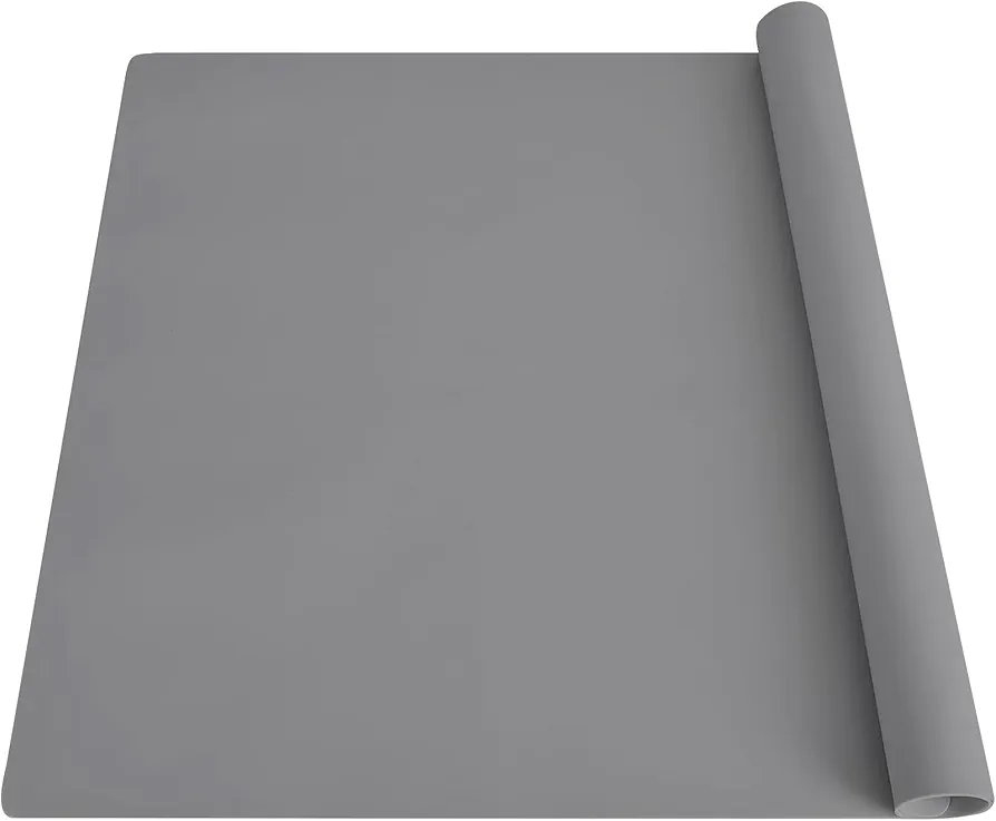 Silicone Mats for Kitchen Counter 23.6" x15.7"x0.08”, Heat Resistant Mat, Kitchen Island Silicone Countertop Protector Mat, 2MM Thick Nonslip Place Mats, Washable Dining Table Mat, Light Gray