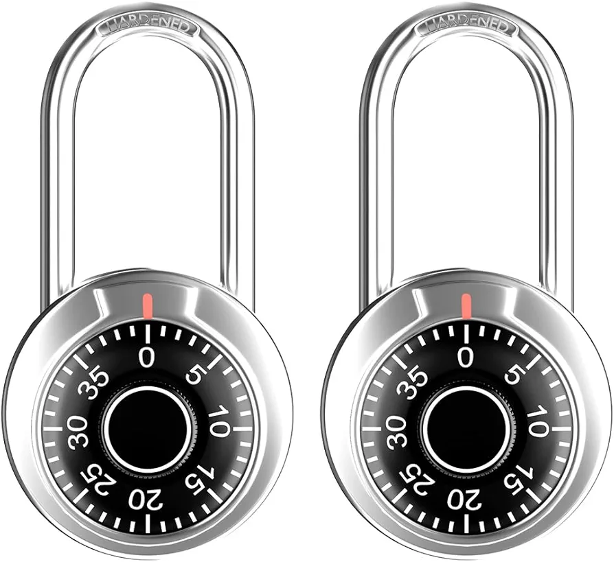 Locker Lock with Long Shackle, Combination Lock, Black Dial, Each Lock with Different Code, Keyless Padlock, Great for School, Employee, Gym&Sports Locker, Case, Toolbox, Fence, etc, Pack of 2