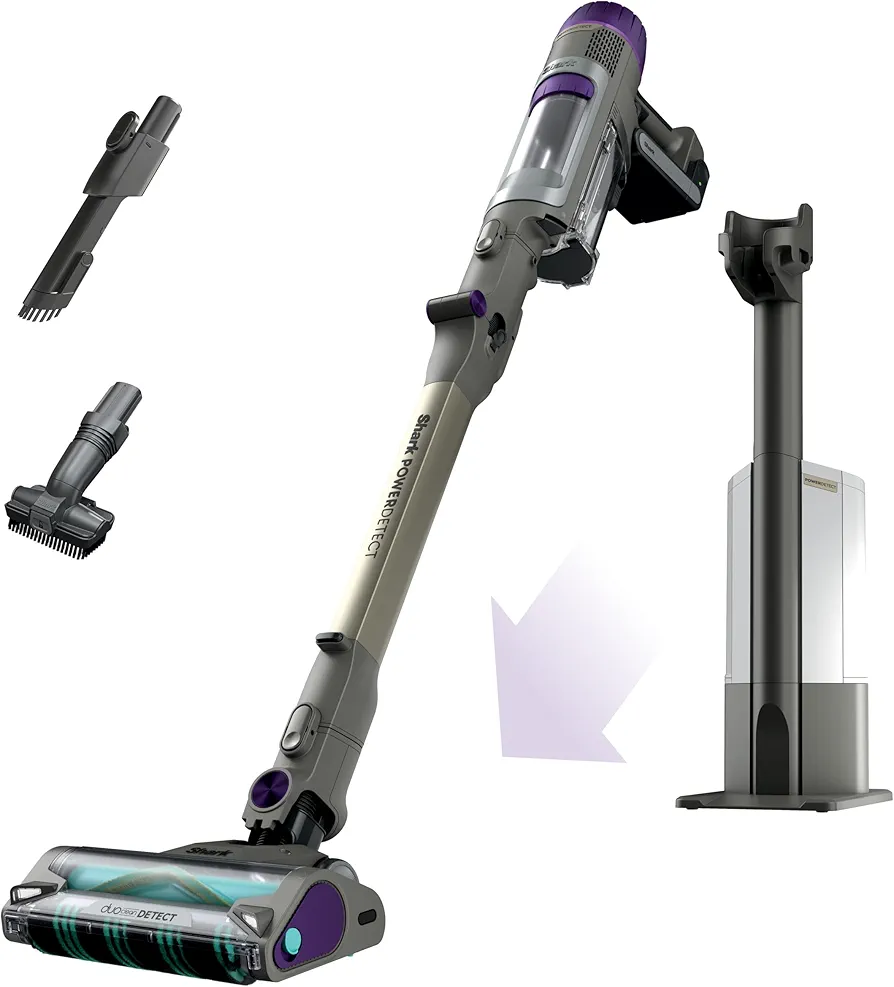 Shark Cordless Vacuum Cleaner with HEPA Filter, PowerDetect Clean & Empty, Powerful Suction, Portable, Rechargeable, Auto-Empty System, Stick Vacuum for Pet Hair, Carpets & Hardfloor Dark Gray, IP3251