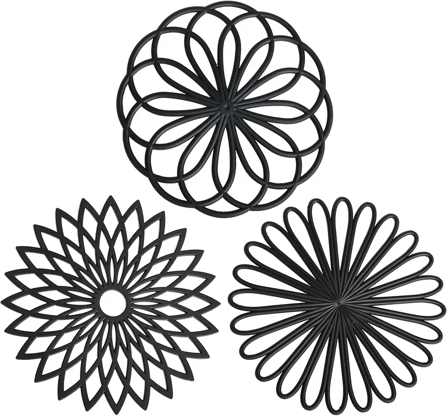 Smithcraft Silicone Trivets for Hot Dishes, Trivet Mat Hot Pads for Kitchen, Round Trivets for Hot Pots and Pans, Heat Resistant Mats for Countertop, Trivets Table & Quartz Countertops Color Black