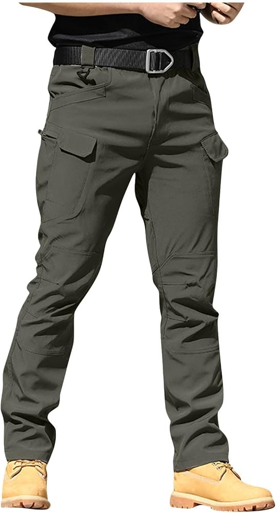 Cargo Pants for Men Multi Pocket Athletic Trousers Military Fan Elastic Waistband Work Lounge Overalls