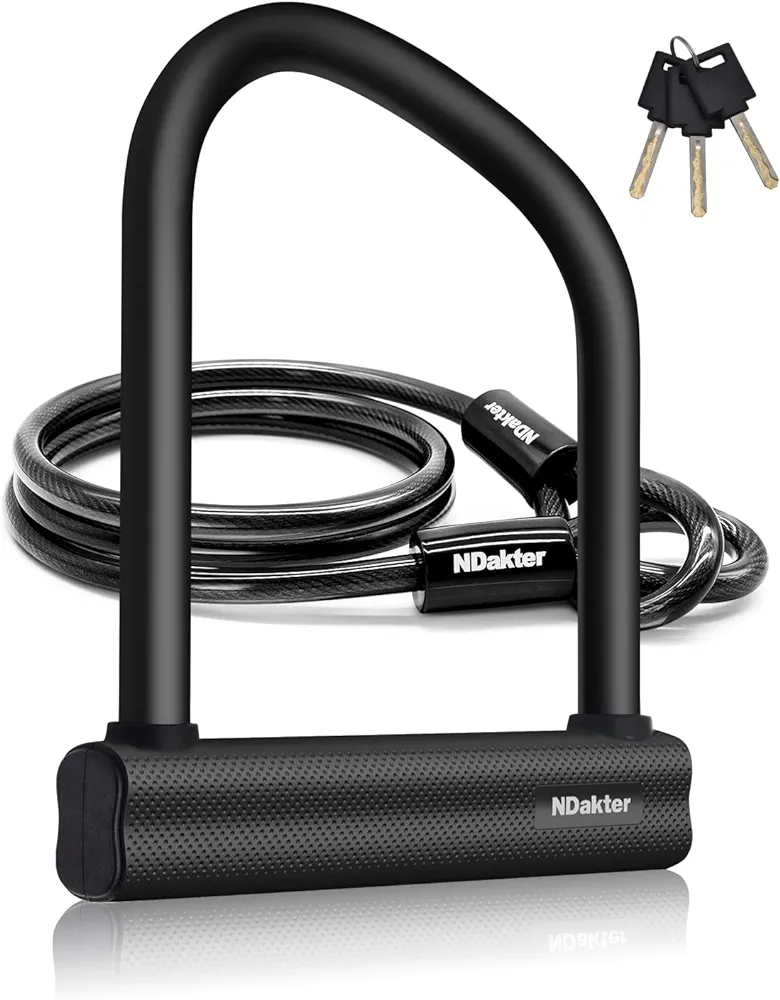 NDakter Bike Locks Heavy Duty Anti Theft, Bicycle U Lock for Ebike, 18mm Shackle, 6FT Steel Security Cable with 3 Keys for Electric Scooter, Motorcycle, Moped, Dirt-Bike, Tri-Bike Wheel Lock Sturdy