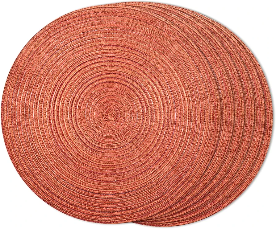 FunWheat Round Braided Placemats Set of 6 Place mats for Dining Tables Woven Heat Resistant Table Mats 15 inch for Halloween(Orange)