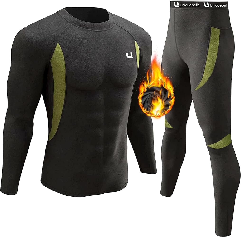 UNIQUEBELLA Men's Thermal Underwear Sets Top & Long Johns Fleece Sweat Quick Drying Thermo Base Layer