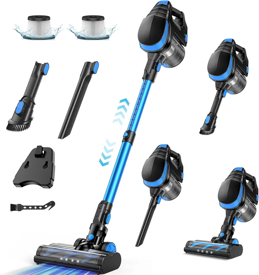 FABULETTA Cordless Vacuum Cleaner, 30Kpa/380W Stick Vacuum Cordless with 50 mins Runtime,3 Suction Modes,6 in 1 Lightweight Vacuum Cleaners for Home, Pet Hair, Carpet＆Hardwood Floor (Black-Blue)