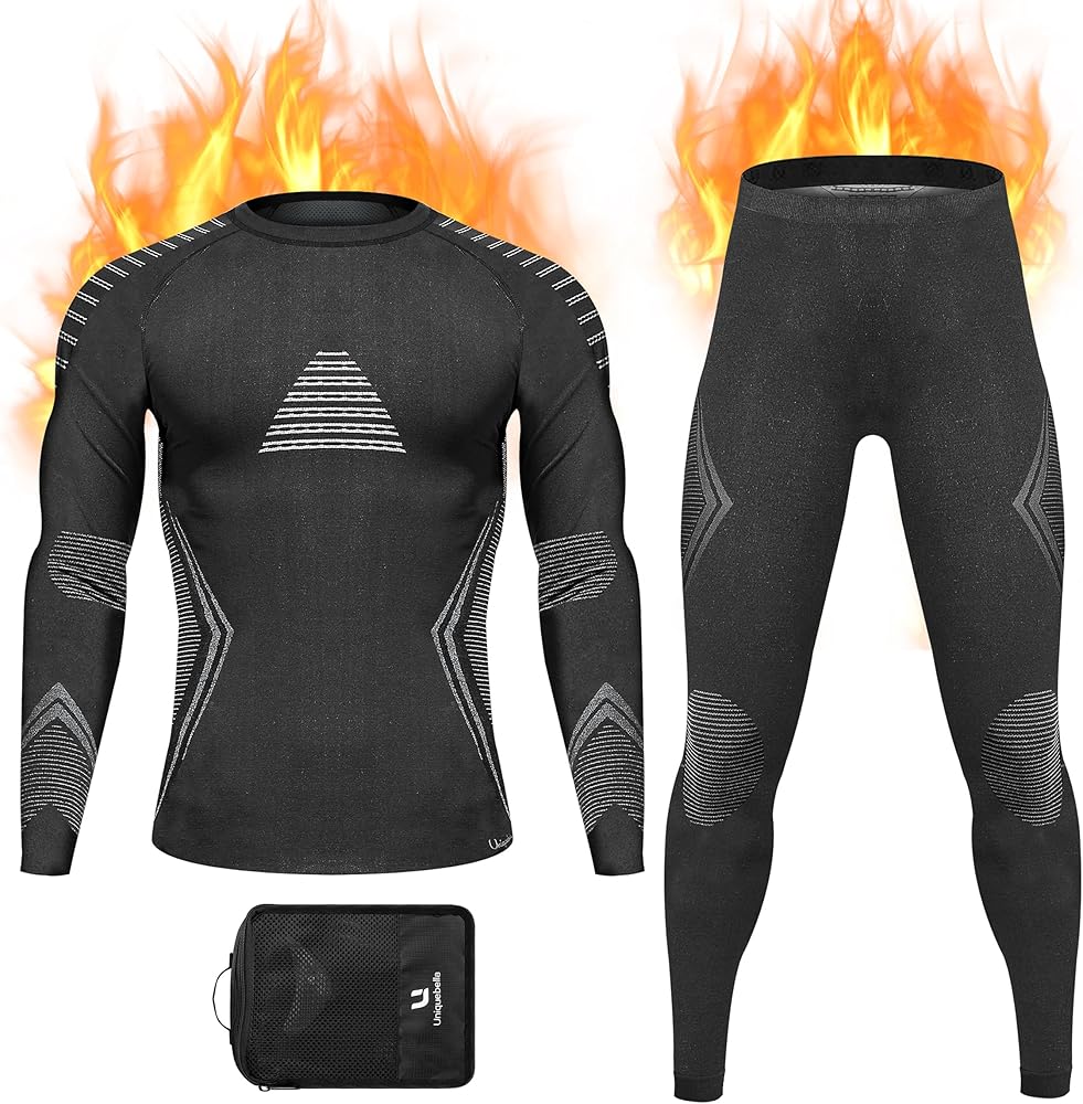 UNIQUEBLLA Long Johns Thermal Underwear Set for Men Thermal Base Layer Cold Weather Bottom Top